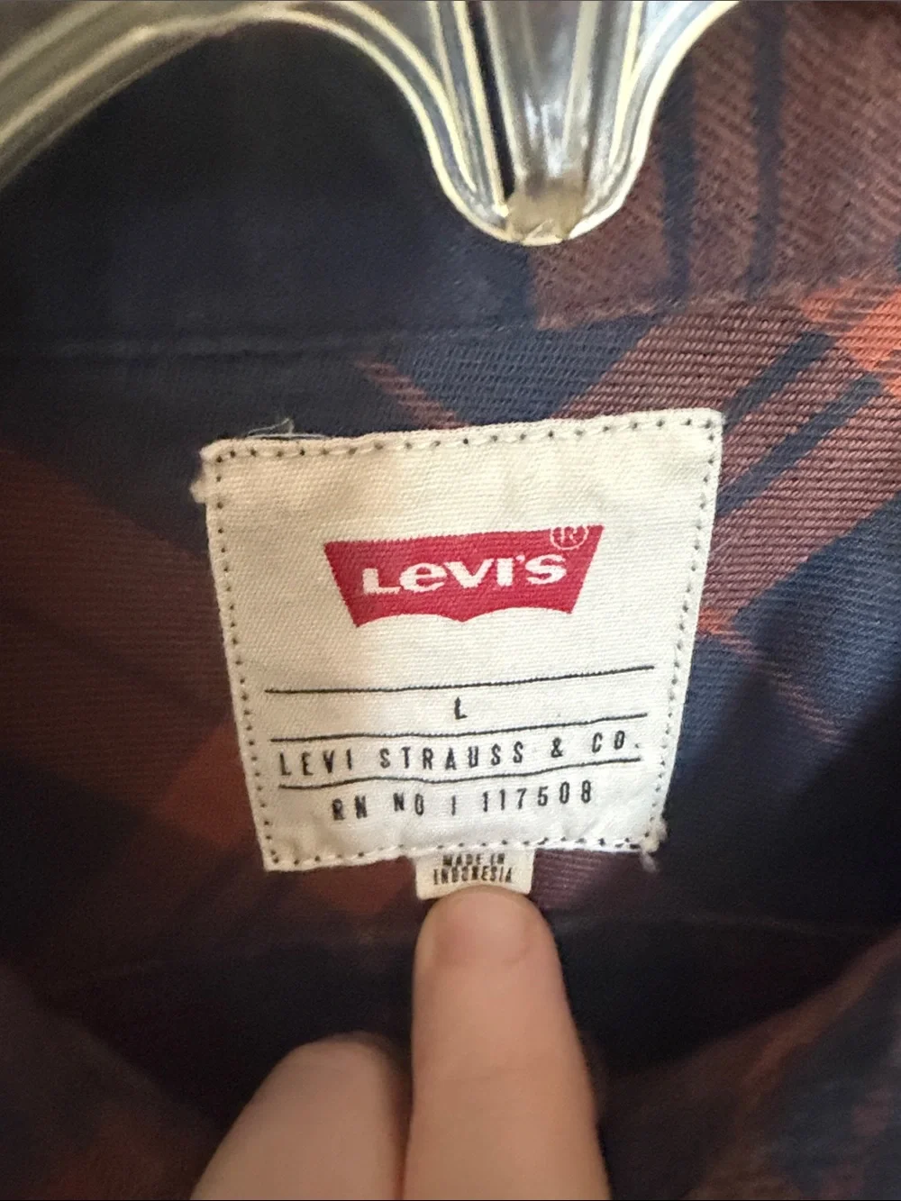Levi's Men's Navy and Brown Plaid Button-Down Shirt with Chest Pocket